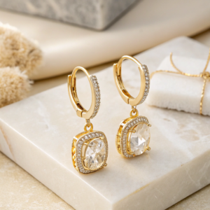 Gold Finish Square Drop Earrings